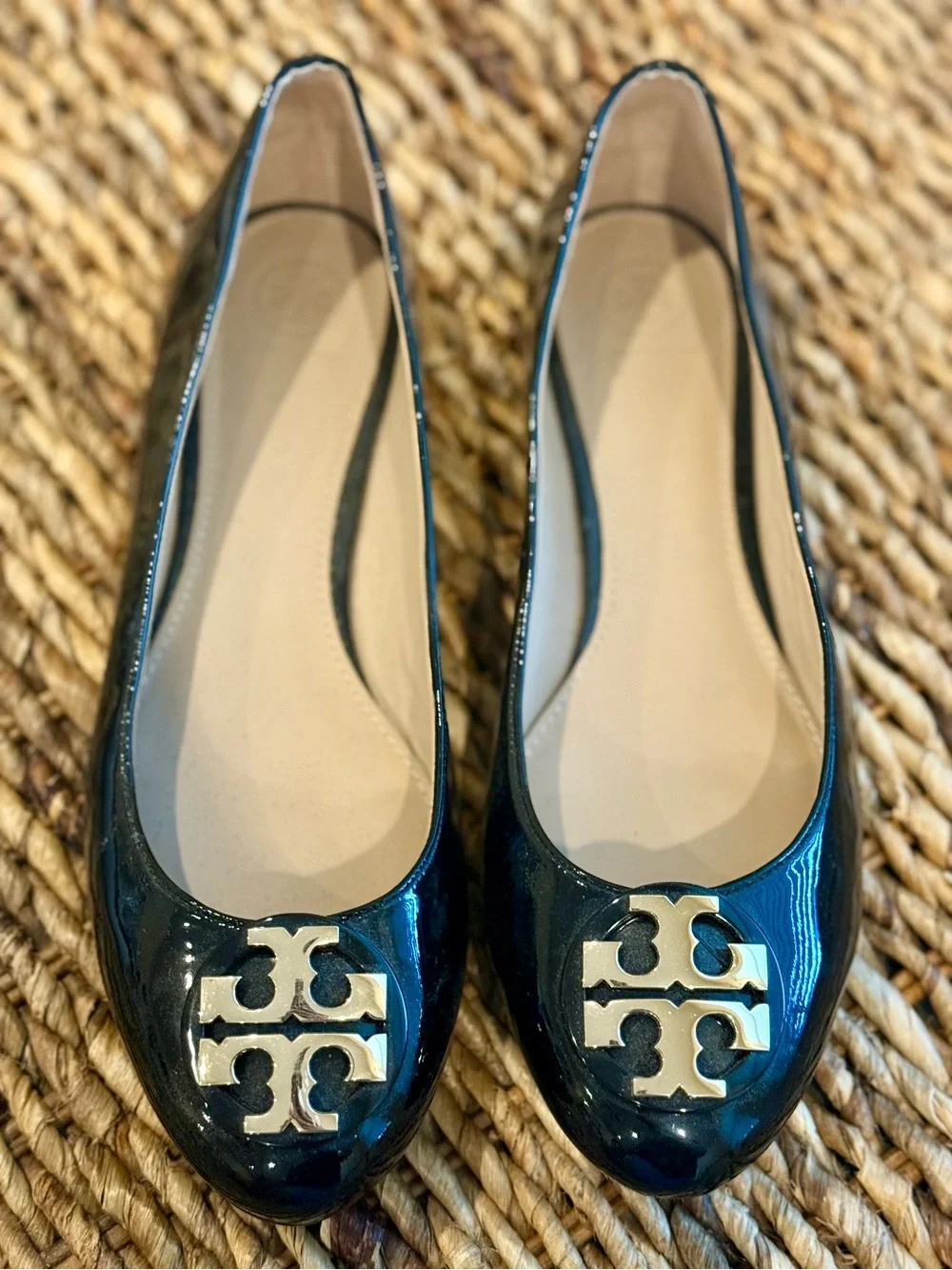 Tory Burch Black Patent Logo Ballet Flats